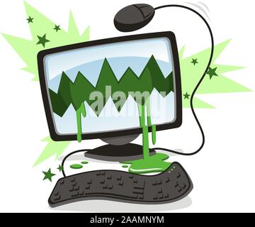 Computer threat caused by a virus a Trojan or a demonic possession. Stock Vector