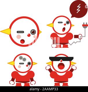 Robot icon Set, with six different robots in different shapes and sizes and situations vector illustration. Stock Vector