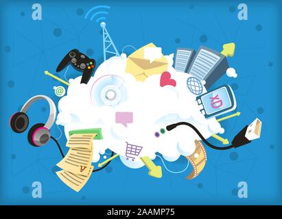 Cloud computing vector illustration, everything is in "the cloud". Stock Vector