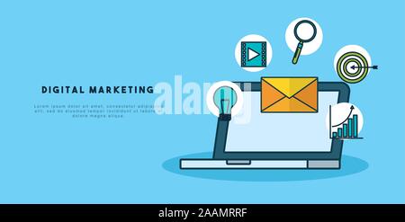 digital marketing technology with laptop Stock Vector