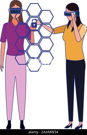 women using technology of augmented reality vector design Stock Vector