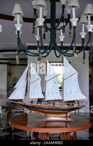 Sailing ship model in full sail. Stock Photo