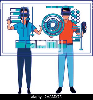 man and woman using technology of augmented reality Stock Vector