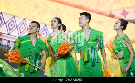 Chongqing, China's Chongqing Municipality. 22nd Nov, 2019. Artists perform at the opening ceremony of the 13th China Chongqing Yangtze River Three Gorges (Wushan) International Red Leaf Festival in Wushan County, southwest China's Chongqing Municipality, Nov. 22, 2019. The red leaf festival kicked off here Friday, and will last until Dec. 30. Credit: Wang Quanchao/Xinhua/Alamy Live News Stock Photo