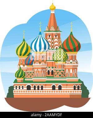 Kremlin Saint Basil's Cathedral Moscow Russia, vector illustration cartoon. Stock Vector