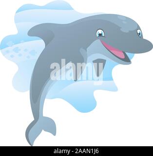 Smiling Dolphin happily jumping out of the water vector illustration. Stock Vector