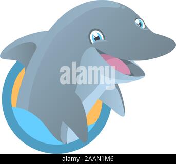 Dolphin Smiling with half body out of the water vector illustration. Stock Vector