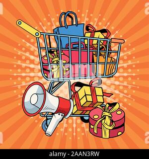 shopping bags inside cart retro vector design Stock Vector