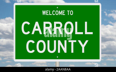 Rendering of a green 3d highway sign for Carroll County Stock Photo