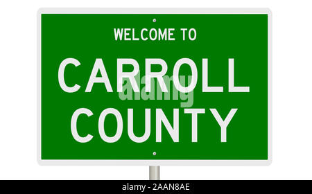 Rendering of a green 3d highway sign for Carroll County Stock Photo