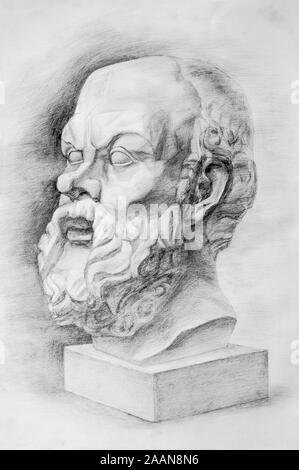 pencil portrait of Socrates. Academic drawing Stock Photo