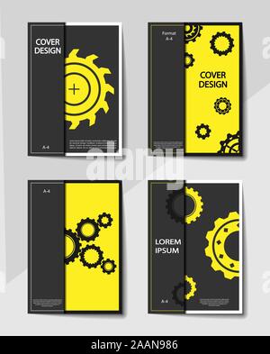 Editable cover design, A4 format. Abstract background with gears for the design of the cover, screen saver, for applications and websites, for busines Stock Vector
