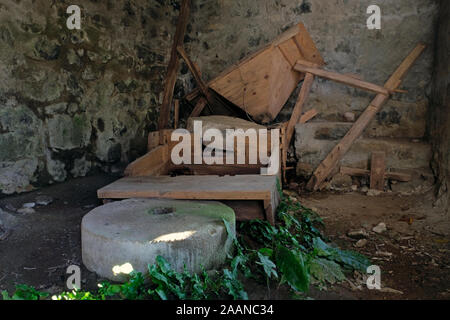 broken equipment of an old water mill in tonya trabzon Stock Photo