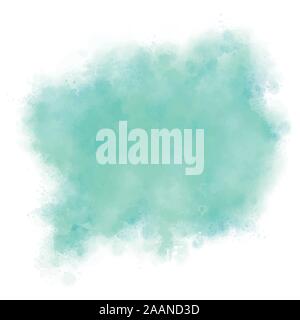 Green and blue watercolor stain on white paper background. Vector illustration. Abstract textured splash. Aquarell paint . Subtle, soft and pastel. Stock Vector