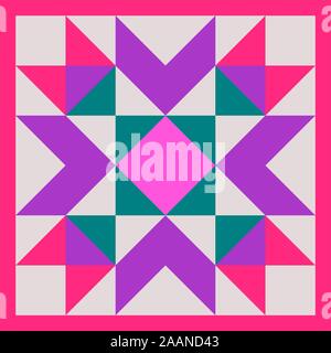 Barn quilt pattern, Amish Patchwork design, Abstract geometric tiled trail Vector illustration Stock Vector