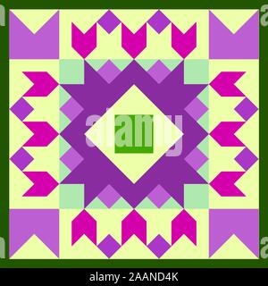 Barn quilt pattern, Amish Patchwork design, Abstract geometric tiled trail Vector illustration Stock Vector