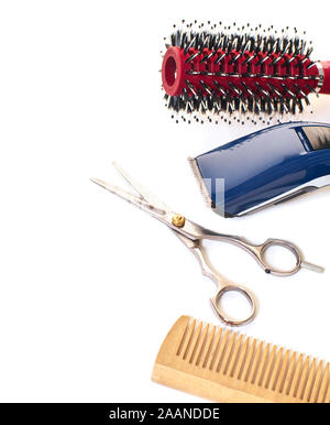 hairdressing tools for haircuts on white isolated background Stock Photo