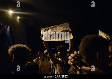 Peaceful 'cacerolazo' protest a day after the nationwide strike in Cali, Colombia, Thursday, Nov. 21, 2019. Stock Photo