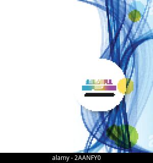 Abstract blue transparent waves on a white background with a circle and shadow Stock Vector