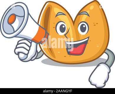 Funny cartoon style of fortune cookie With megaphone Stock Vector