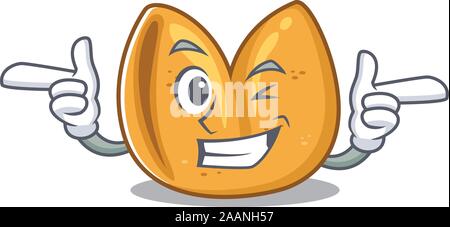Funny joyful fortune cookie Wink mascot cartoon style Stock Vector