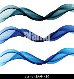 Set abstract color wave smoke transparent smooth. Vector blue lines. Stock Vector