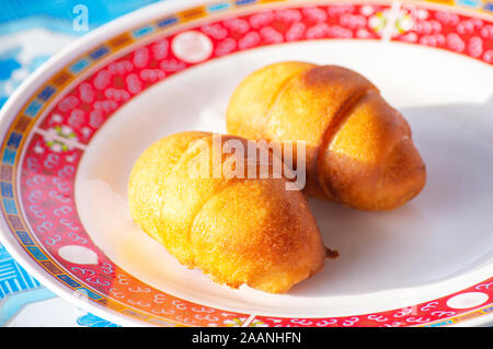 Chinese steamed bun or  mantou In a plate on the table. Stock Photo