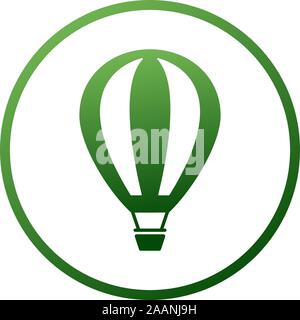 hot air balloon flat icon with green circle background , vector illustration Stock Vector