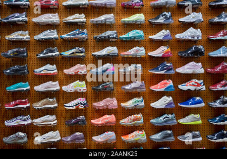 Rare expensive Nike running shoes wrapped in cellophane for sale at FLIGHT CLUB a store on Broadway in Greenwich Village Stock Photo Alamy