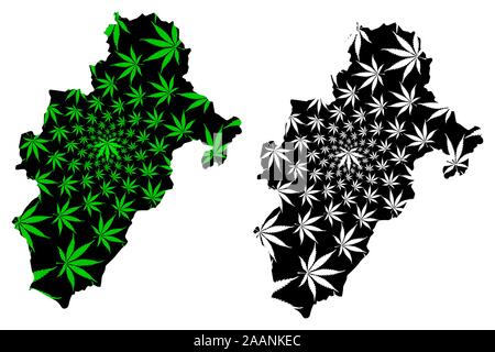 Department of Moquegua (Republic of Peru, Regions of Peru) map is designed cannabis leaf green and black, Moquegua map made of marijuana (marihuana,TH Stock Vector