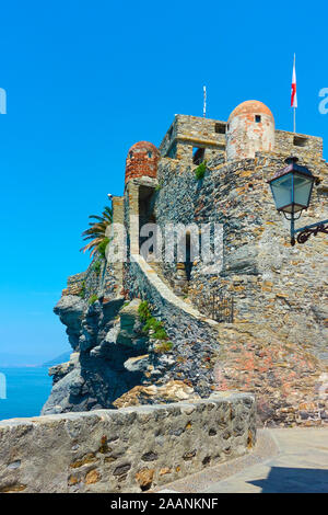 The Dragon Castle on the rock by the sea in Camogli, Liguria, Italy Stock Photo