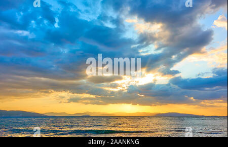 Scenic sunset over the sea  -- Panoramic sundown seascape - landscape Stock Photo