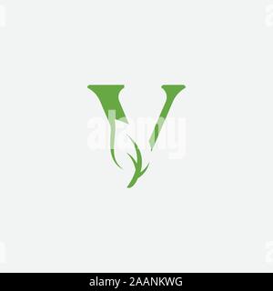 Vector green alphabet eco logo with leaves, Green Eco Alphabet Vector icon, initial V with nature logo design inspiration. Stock Vector