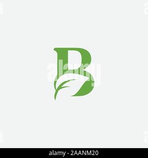 Vector green alphabet eco logo with leaves, Green Eco Alphabet Vector icon, initial B with nature logo design inspiration. Stock Vector