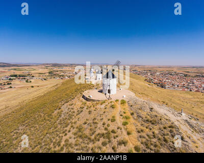 Aerial view of Don Quixote windmills. Molino Rucio Consuegra in the center of Spain Stock Photo