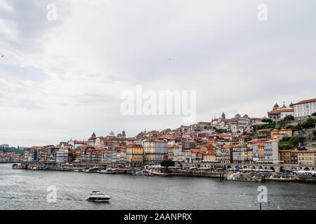 View of the Duoro River and the Dom Luís I Bridge Porto, Portugal Europe  Sunset Stock Photo