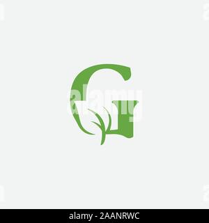 Vector green alphabet eco logo with leaves, Green Eco Alphabet Vector icon, initial G with nature logo design inspiration. Stock Vector