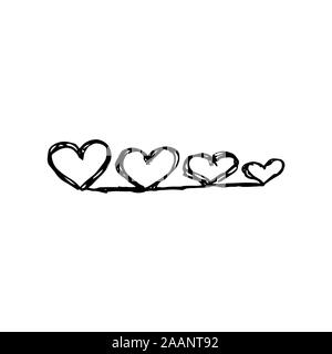 Connected hearts. Hand drawing sketch for Valentine's Day. Black outline can be printed on textile, wallpaper, wrapping paper, greeting cards, used in logo, banner, landing page. Vector Illustration. EPS10 Stock Vector