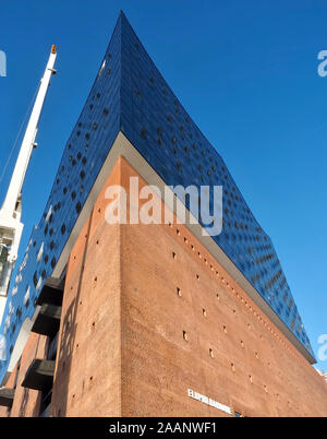 City walk through Hamburg in Germany at Elbe river-here the famous music hall Elbphilharmonie Stock Photo