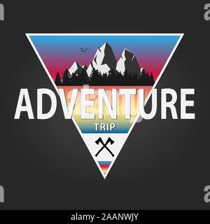 Adventure trip mountain badge logo template T-SHIRT LOGO DESIGN Stock Vector