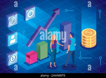 business couple with data analysis Stock Vector