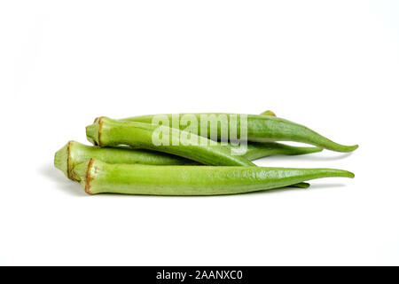 Ladies' fingers or Okra vegetable on white isolated background Stock Photo
