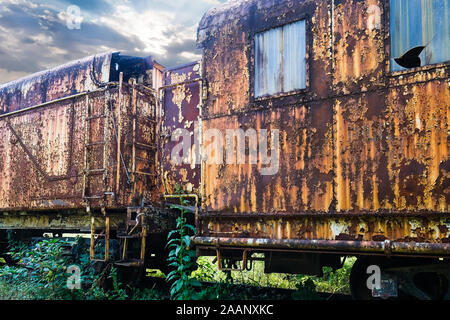 Two Rusty Train Cars Stock Photo