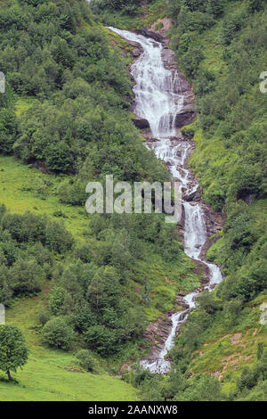 Looking at the Walcher waterfall in Ferleiten at the toll booth of the Grossglockner High Alpine Road Stock Photo