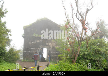 Pune; Maharashtra;India; Sept. 2015: Southeast Asia - Landscape  foggy climate in rainy season at sinhagad fort Pune Stock Photo