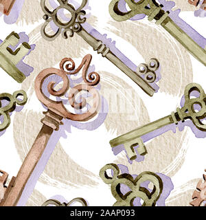 Isolated old key illustration element. Watercolor background illustration set. Seamless background pattern. Stock Photo