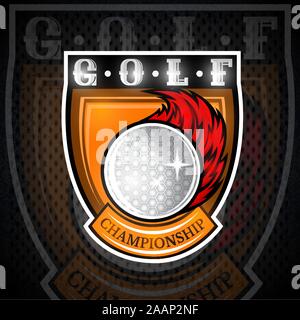 Golf ball with red fire trail in center of shield. Sport logo for any team or championship Stock Vector