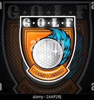 Golf ball with blue wind trail in center of shield. Sport logo for any team or championship Stock Vector