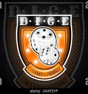Pair of dice in center of shield. Sport logo for any games of chance or board games Stock Vector