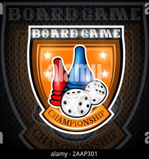 Pair of dice with red and blue chips in center of shield. Sport logo for any games of chance or board games Stock Vector
